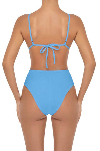 Textured Cut-Out Triangle Monokini (Carribean Blue)