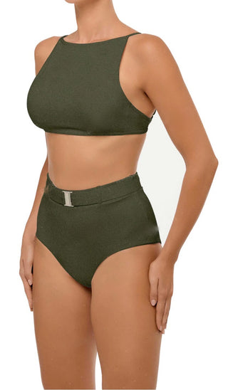 The Croft High-Waisted Belted Bikini Set (Lustrous Olive)
