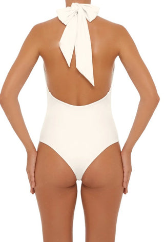 Grecian Goddess Cross-Over Halter One-Piece (Ivory)