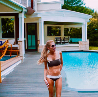 NEW!  Color Block Belted Bikini Set (Satin Espresso OR Midnight Blue)
