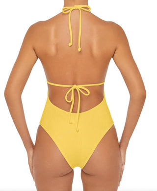 Textured Halter Neck One-Piece (Canary Yellow)