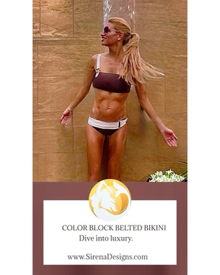 NEW!  Color Block Belted Bikini Set (Satin Espresso OR Midnight Blue)